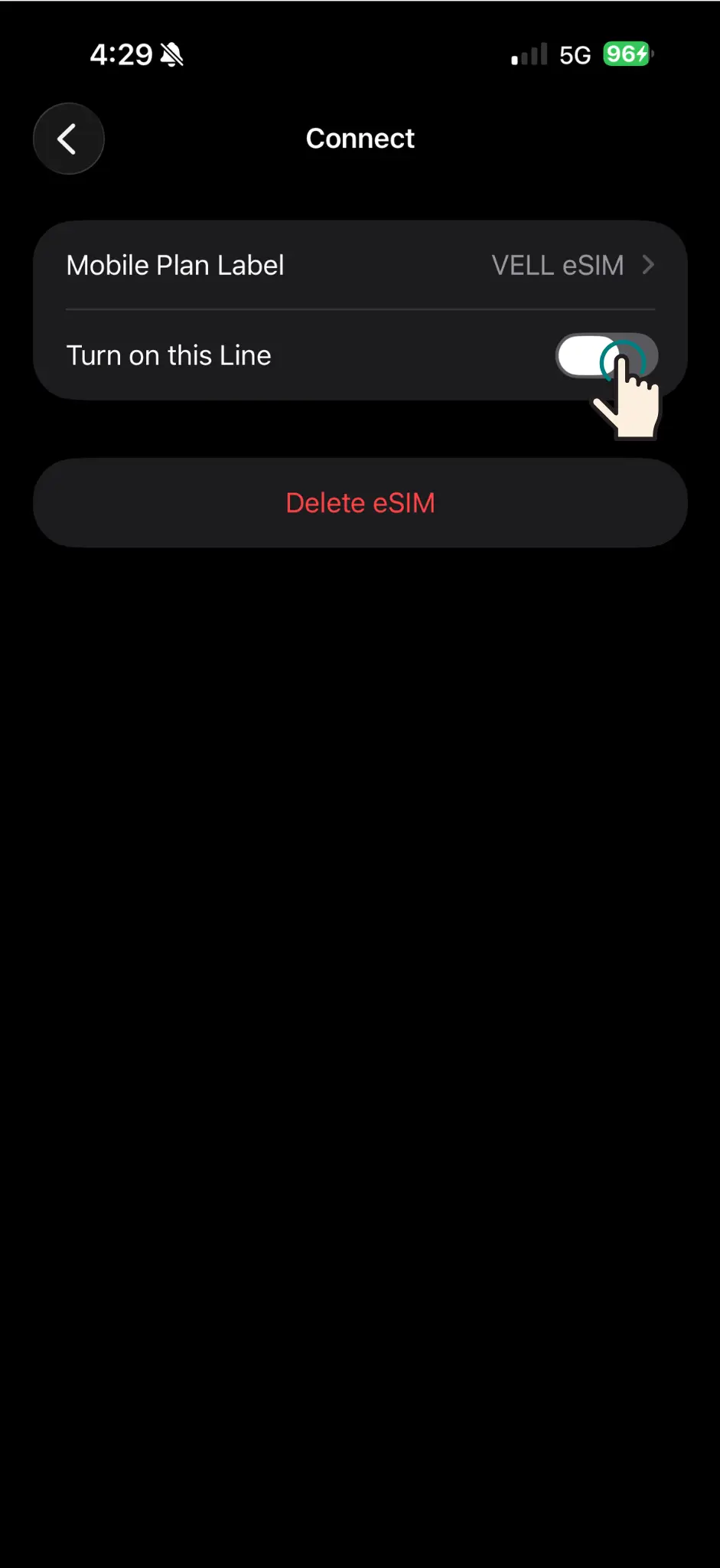 Tap VELL eSIM row