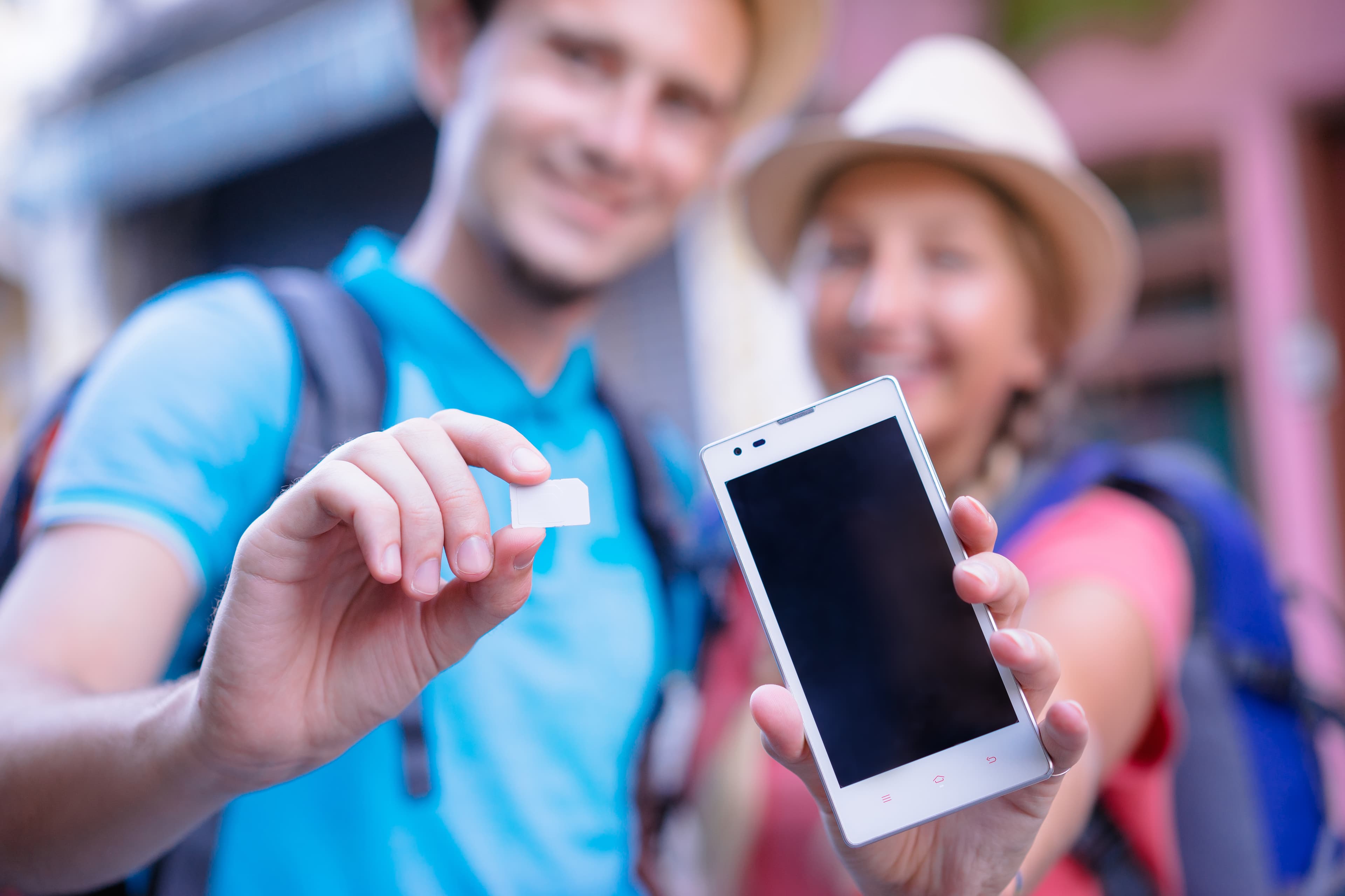 Traveler using eSIM abroad